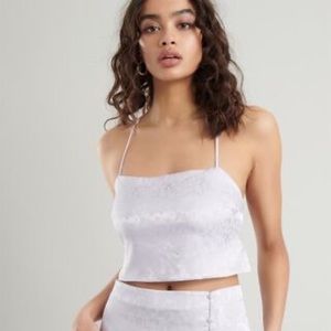 Open back satin crop cami